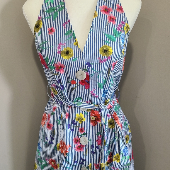 ZARA FLORAL STRIPED DRESS WITH POCKETS - Picture 4 of 7